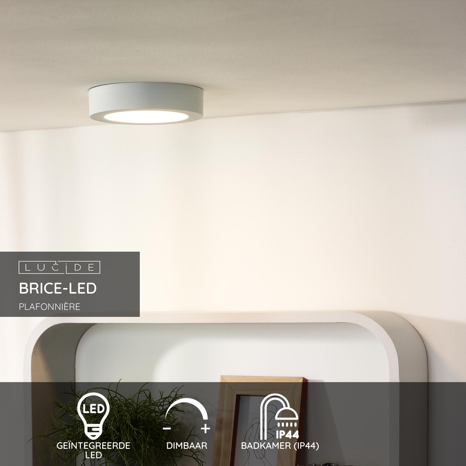 Lucide BRICE-LED - Plafonnière Badkamer - Ø 18 cm - LED Dimb. - 1x12W 3000K - IP44 - Wit - Afbeelding 3