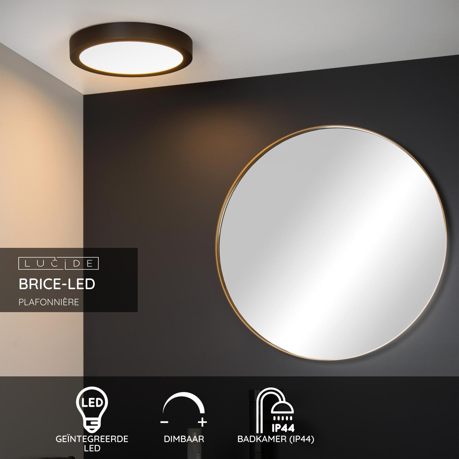 Lucide BRICE-LED - Plafonnière Badkamer - Ø 30 cm - LED Dimb. - 1x30W 3000K - IP44 - Zwart - Afbeelding 3