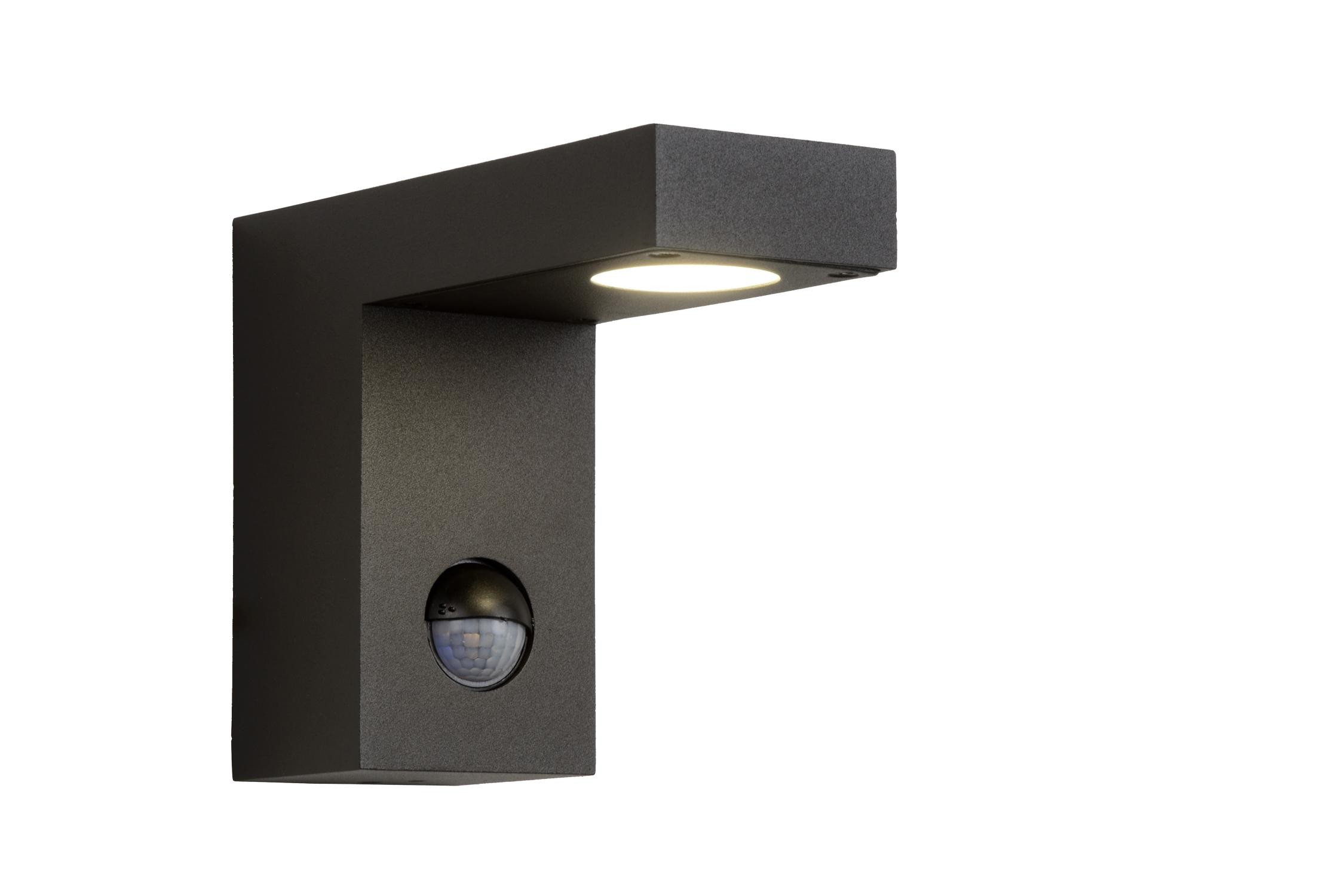 Lucide TEXAS-IR - Wandspot / Wandlamp Binnen/Buiten - LED - 1x7W 3000K - IP54 - Beweging & dag/nacht sensor - Antraciet