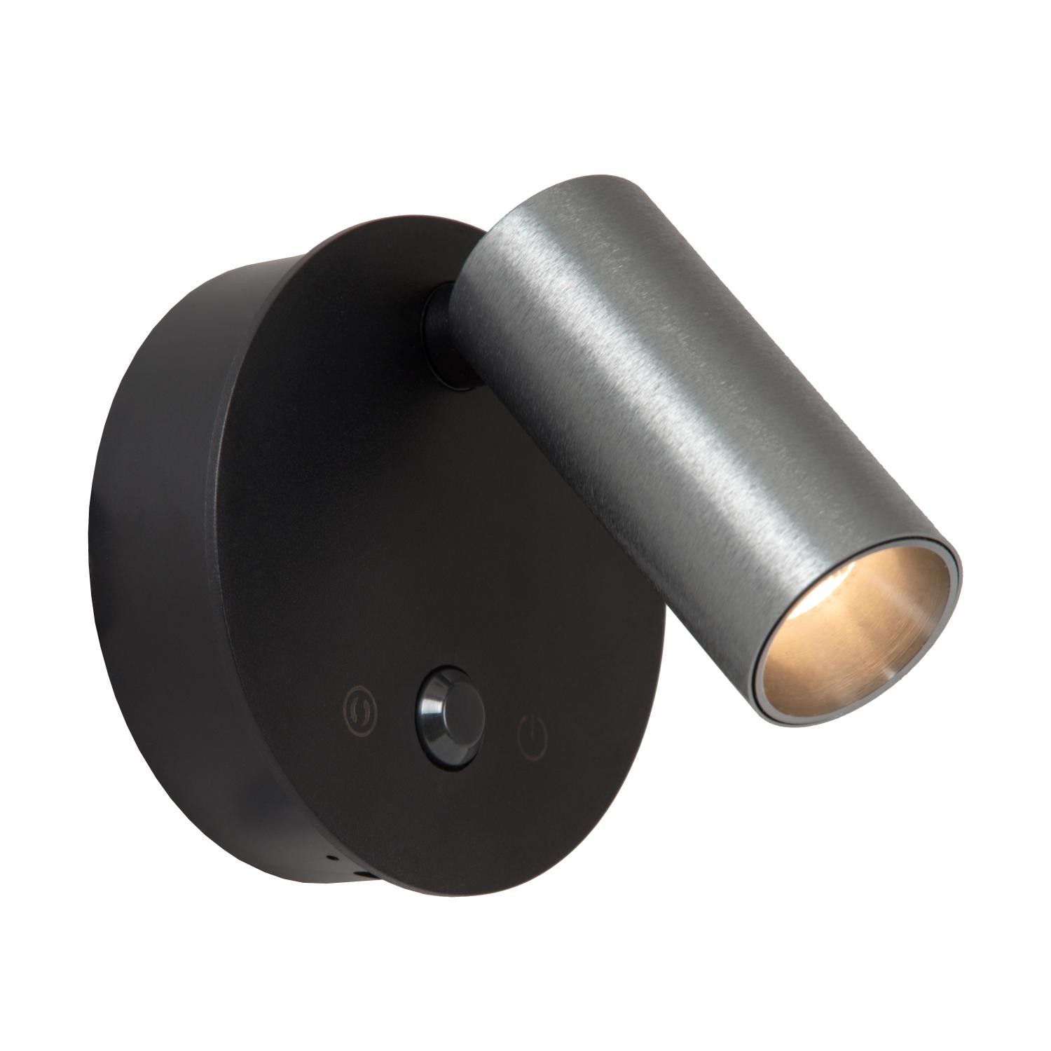 Lucide TONI - Oplaadbare Wandspot / Wandlamp - Accu/Batterij - Ø 8,1 cm - LED - 1x2W 2700K/4000K - Bewegingssensor - Magnetisch - Grijs ijzer
