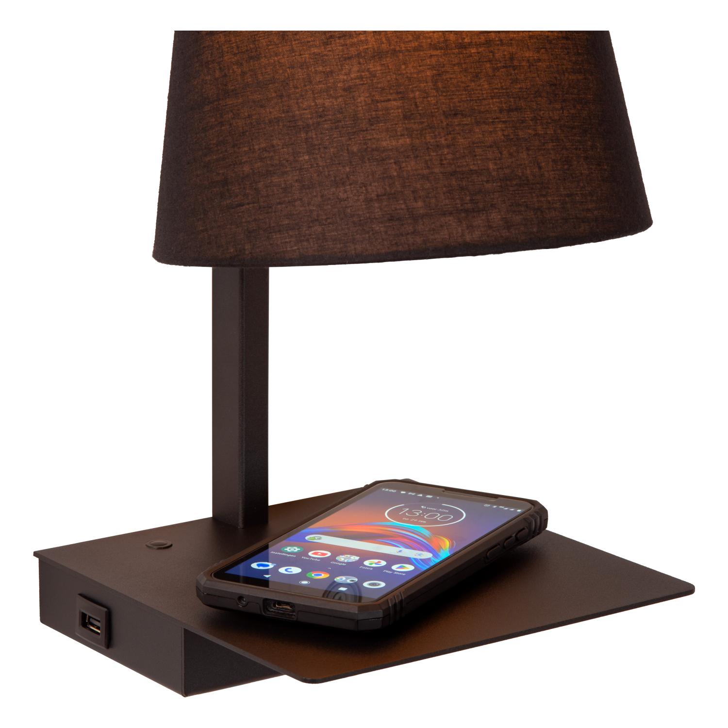 Lucide GREGORY - Bedlamp / Wandlamp - 1xE27 - Met USB oplaadpunt - Zwart - Afbeelding 6