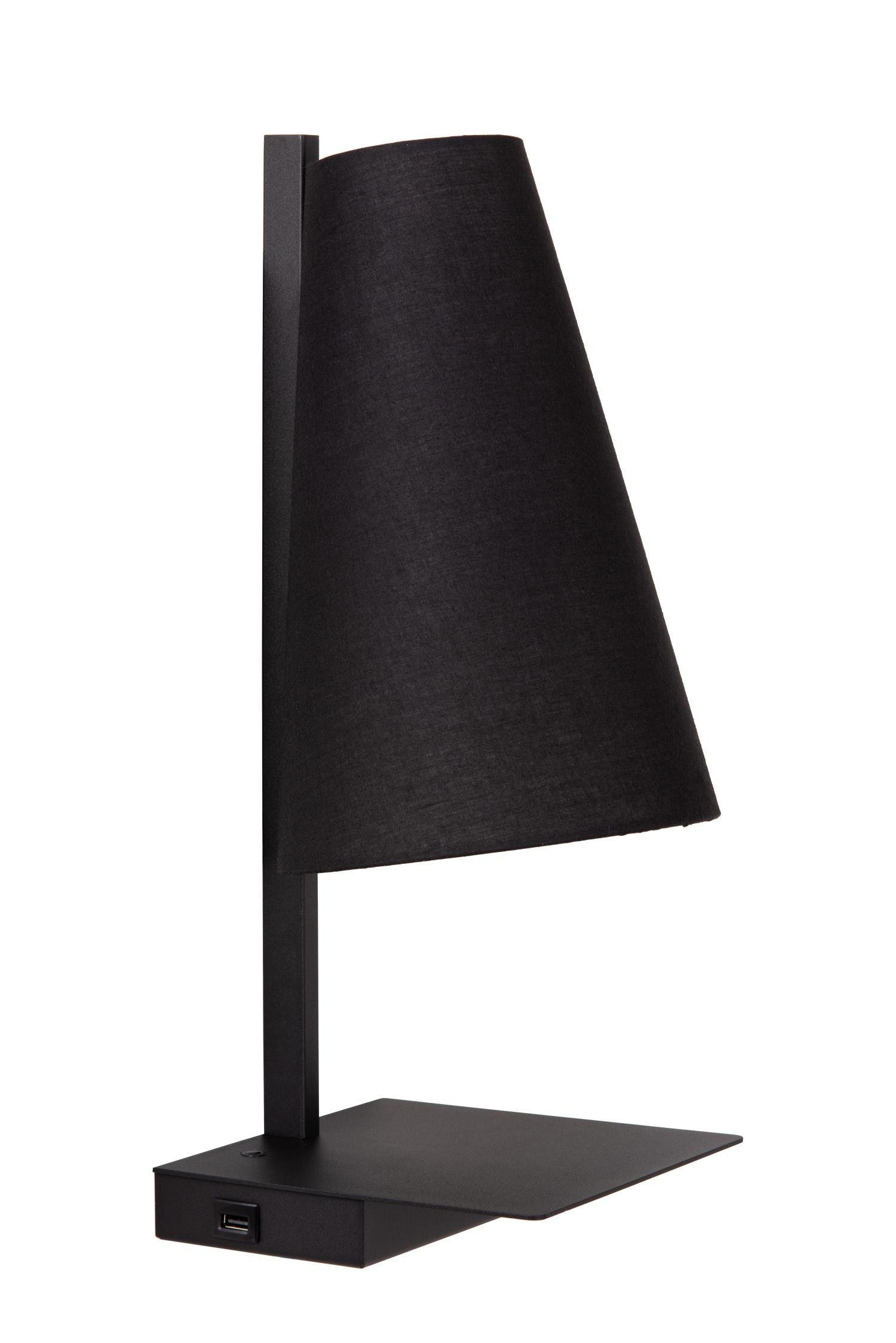 Lucide GREGORY - Bedlamp / Wandlamp - 1xE27 - Met USB oplaadpunt - Zwart - Afbeelding 2