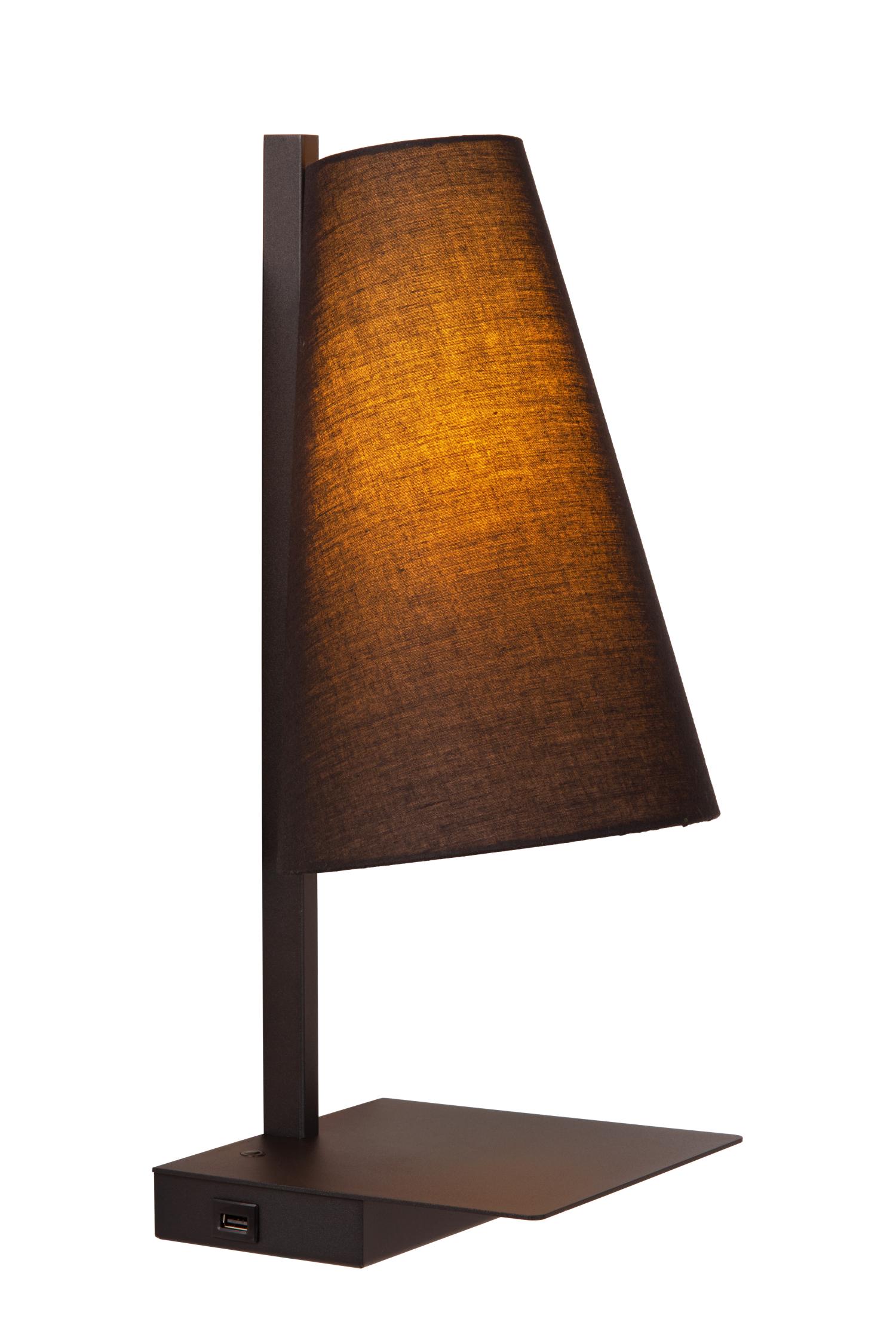 Lucide GREGORY - Bedlamp / Wandlamp - 1xE27 - Met USB oplaadpunt - Zwart