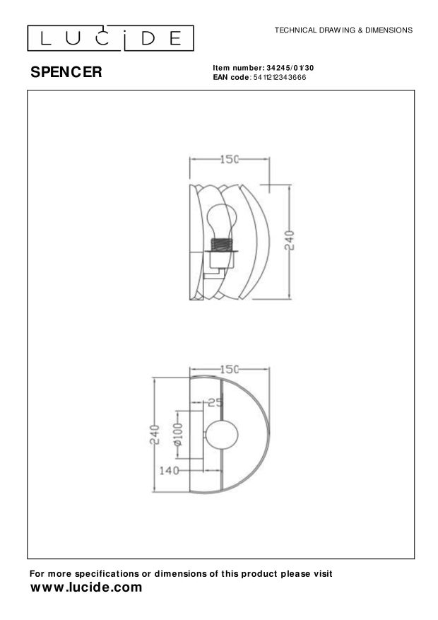 Lucide SPENCER - Wandlamp - 1xE27 - Zwart - Afbeelding 6