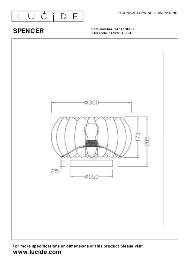 Lucide SPENCER - Tafellamp - Ø 30 cm - 1xE27 - Grijs - Afbeelding 5
