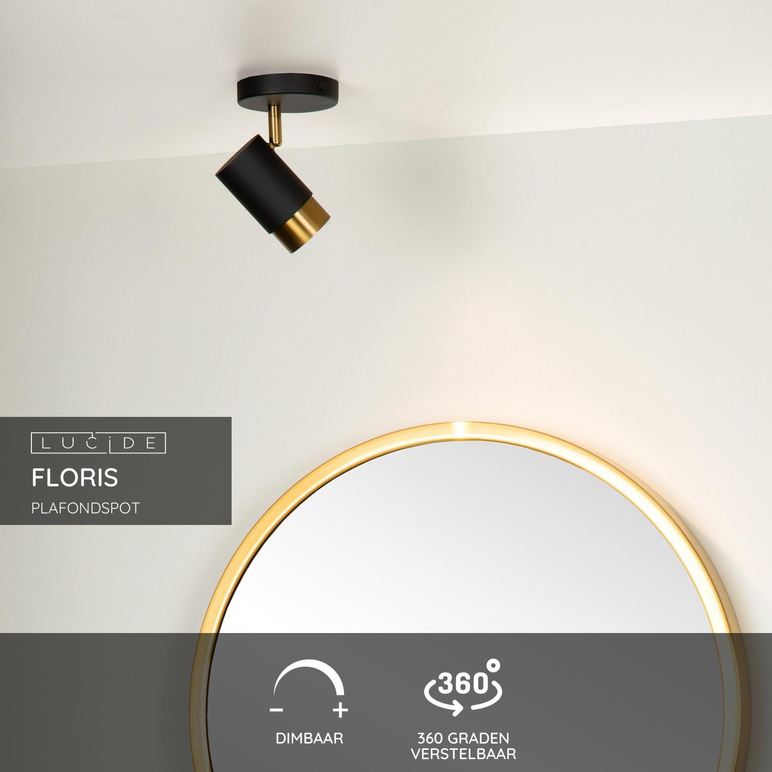 Lucide FLORIS - Plafondspot - Ø 10 cm - 1xGU10 - Zwart - Afbeelding 3