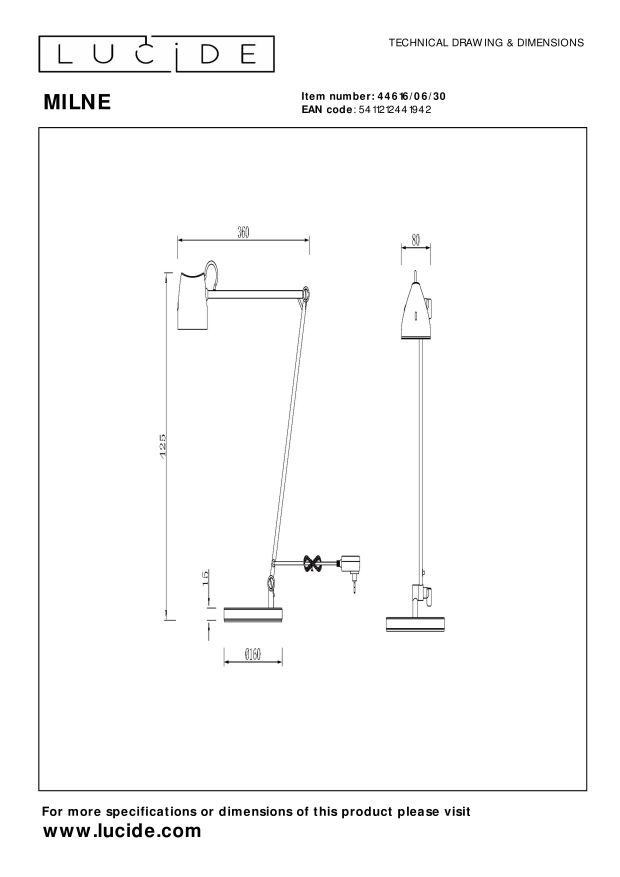 Lucide MILNE - Leeslamp - LED Dimb. - 1x8W 2700K - Zwart - Afbeelding 4