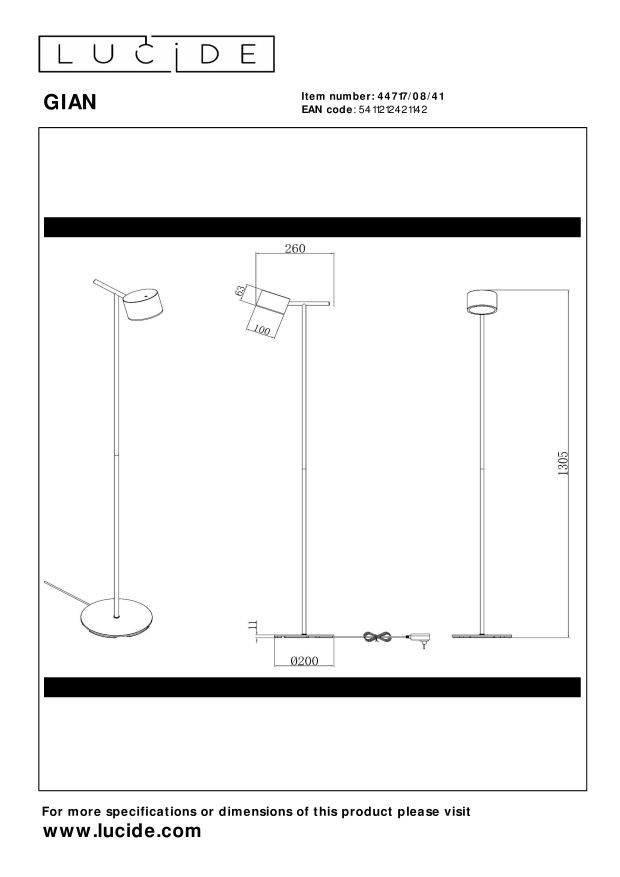 Lucide GIAN - Vloerlamp - LED Dimb. - 1x9W 2700K - Taupe - Afbeelding 5