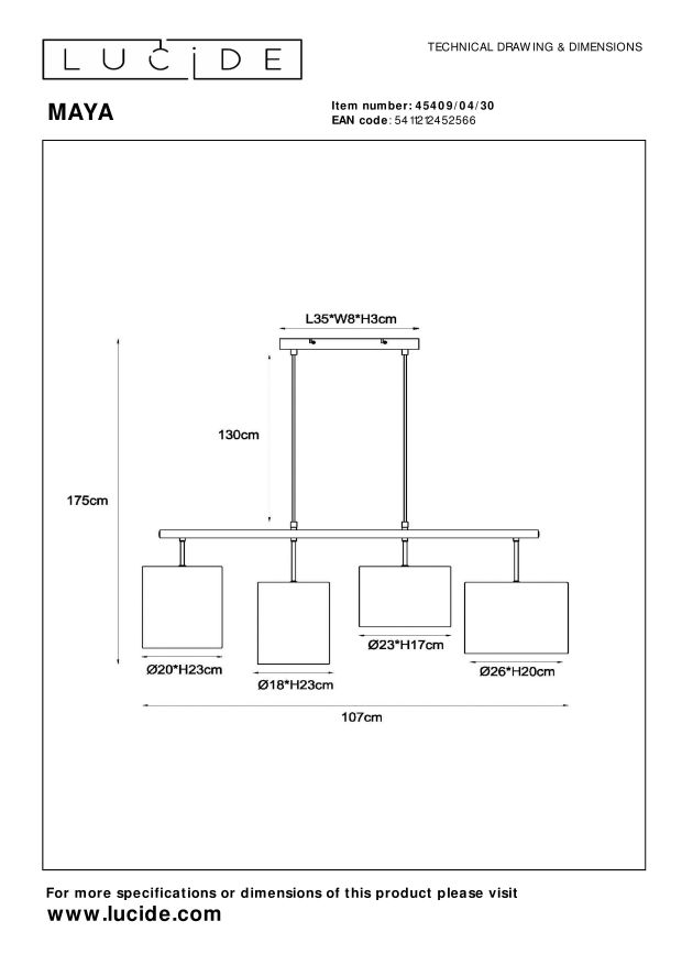 Lucide MAYA - Hanglamp - 4xE27 - Zwart - Afbeelding 9