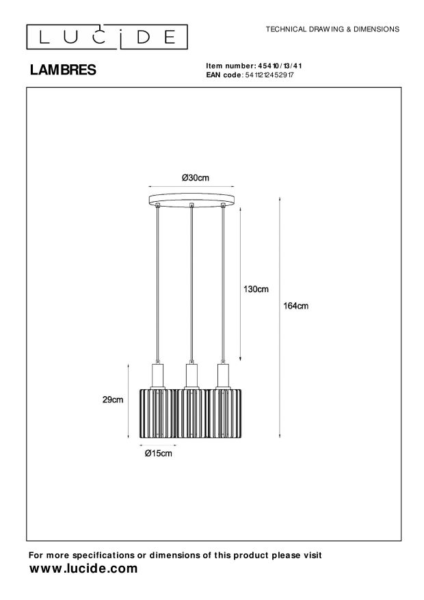 Lucide LAMBRES - Hanglamp - 3xE27 - Taupe - Afbeelding 7