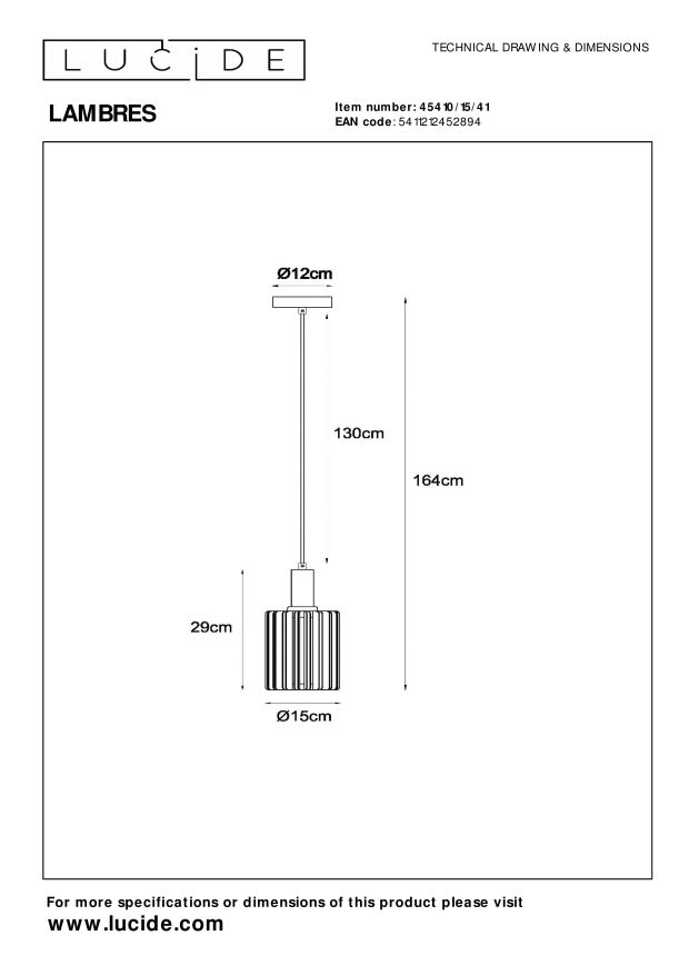 Lucide LAMBRES - Hanglamp - Ø 15 cm - 1xE27 - Taupe - Afbeelding 9
