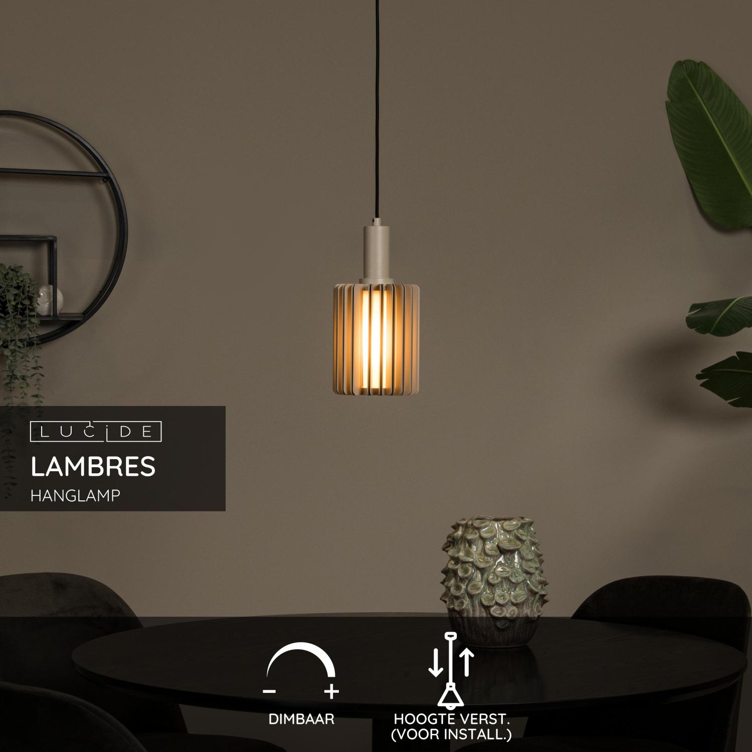 Lucide LAMBRES - Hanglamp - Ø 15 cm - 1xE27 - Taupe - Afbeelding 3