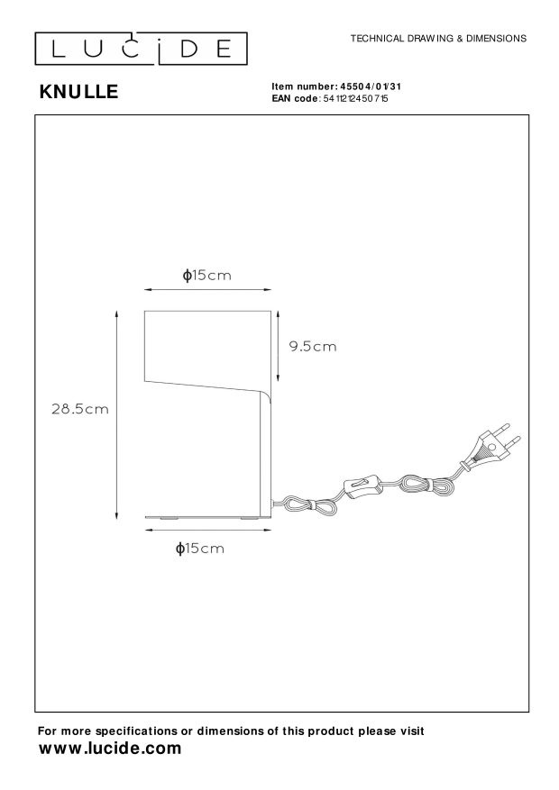 Lucide KNULLE - Tafellamp - Ø 15 cm - 1xE14 - Wit - Afbeelding 4