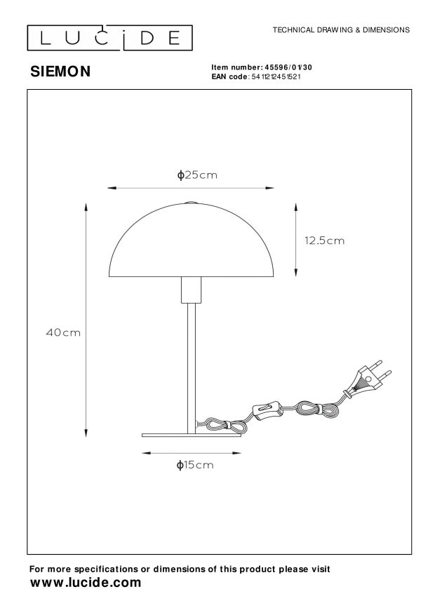 Lucide SIEMON - Tafellamp - Ø 25 cm - 1xE14 - Zwart - Afbeelding 6