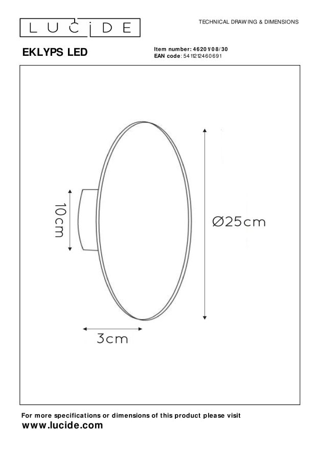 Lucide EKLYPS LED - Wandlamp - Ø 25 cm - LED - 1x9W 3000K - Zwart - Afbeelding 6