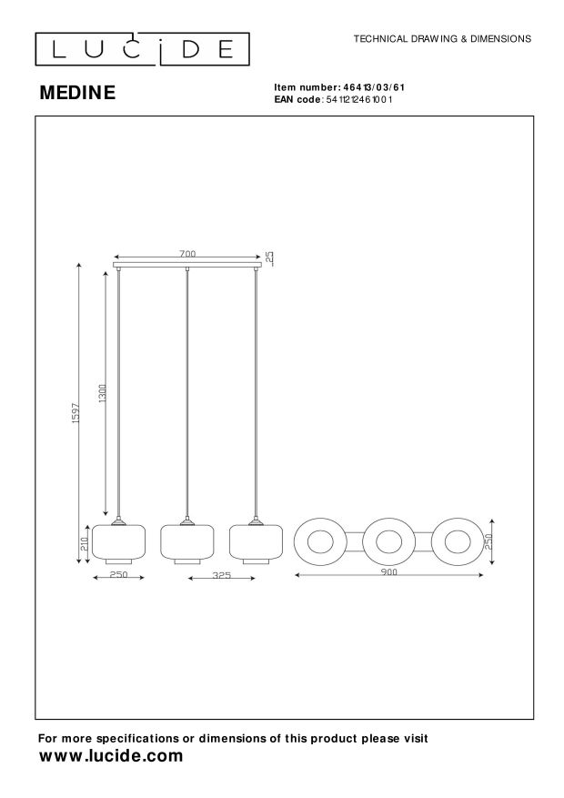 Lucide MEDINE - Hanglamp - 3xE27 - Opaal - Afbeelding 9