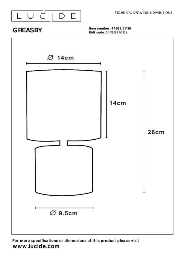 Lucide GREASBY - Tafellamp - Ø 14 cm - 1xE14 - Grijs - Afbeelding 4