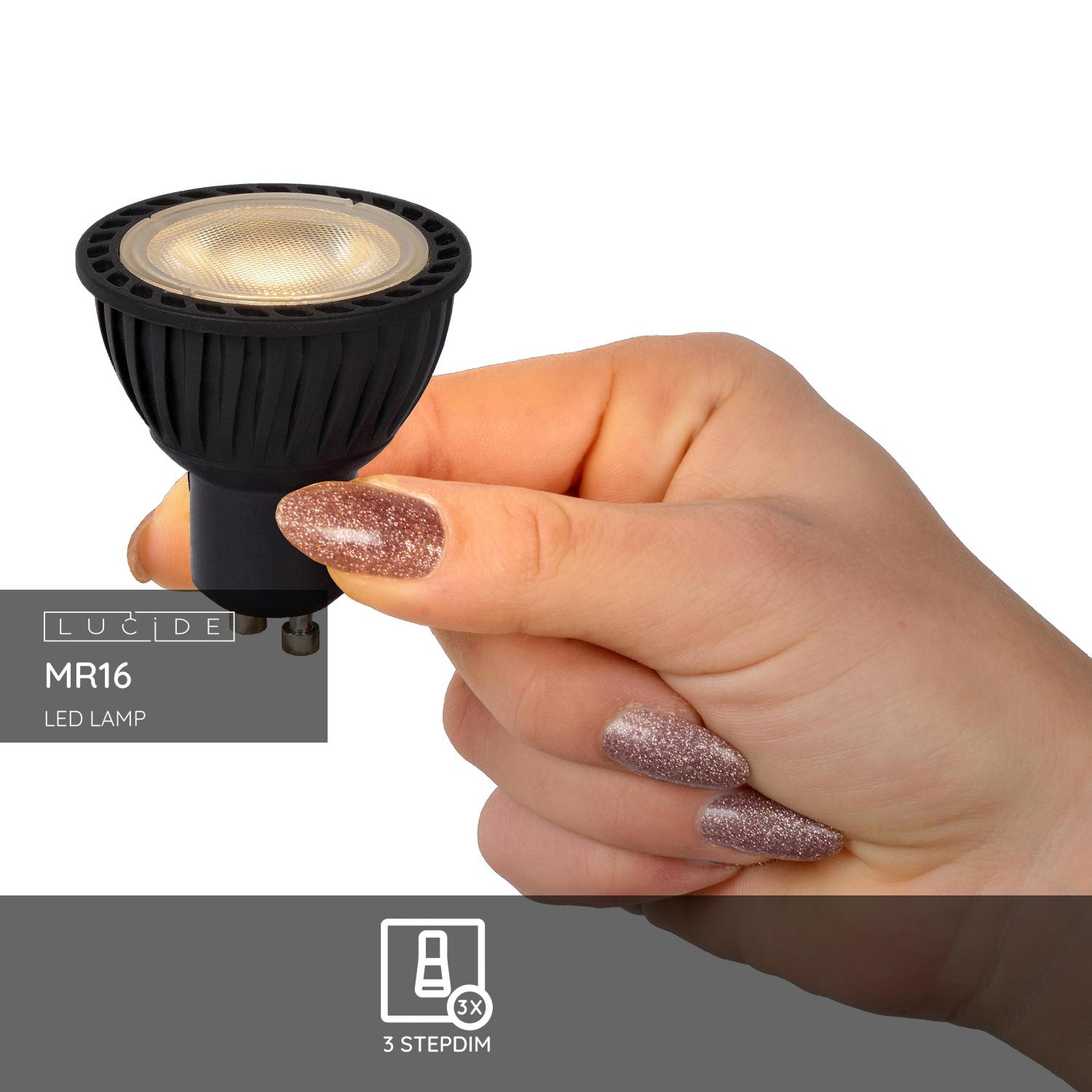 Lucide MR16 - Led lamp - Ø 5 cm - LED Dimb. - GU10 - 1x5W 2200K/2500K/2700K - Zwart - Afbeelding 3
