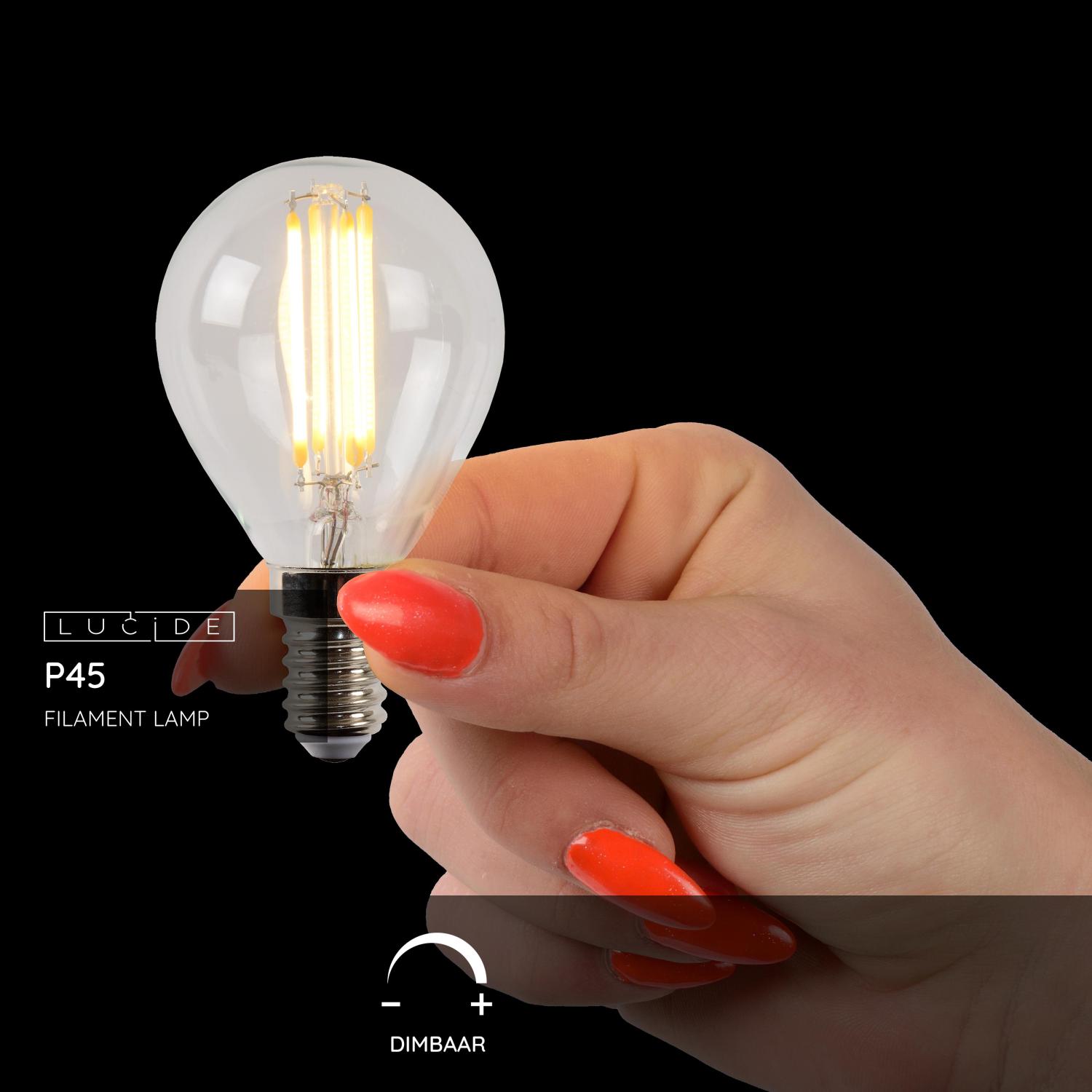 Lucide P45 - Filament lamp - Ø 4,5 cm - LED Dimb. - E14 - 1x4W 2700K - Transparant - Afbeelding 3