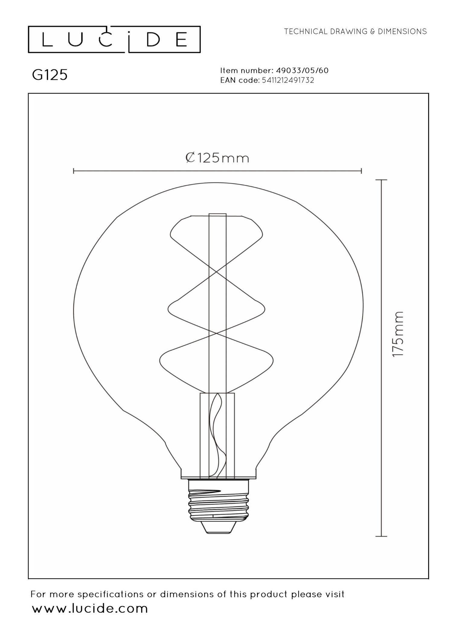 Lucide G125 - Filament lamp - Ø 12,5 cm - LED Dimb. - E27 - 1x4,9W 2700K - Transparant - Afbeelding 5