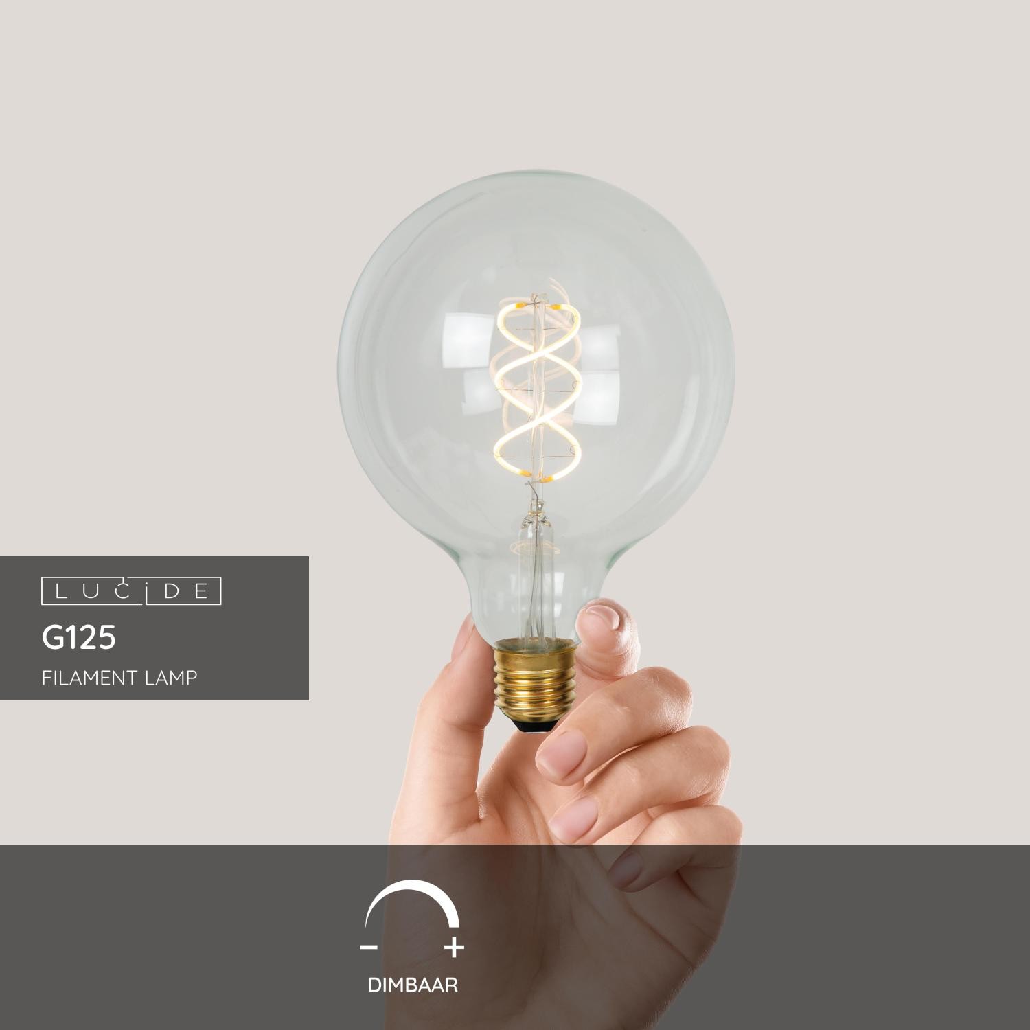 Lucide G125 - Filament lamp - Ø 12,5 cm - LED Dimb. - E27 - 1x4,9W 2700K - Transparant - Afbeelding 3