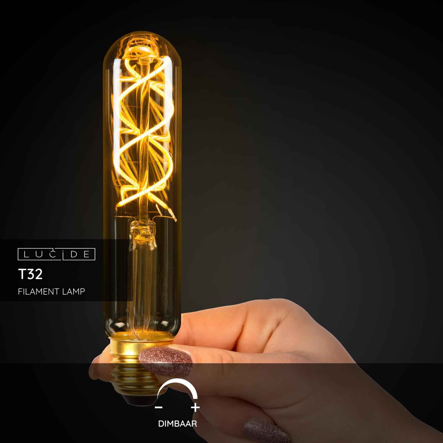 Lucide T32 - Filament lamp - Ø 3 cm - LED Dimb. - E27 - 1x4,9W 2200K - Amber - Afbeelding 3