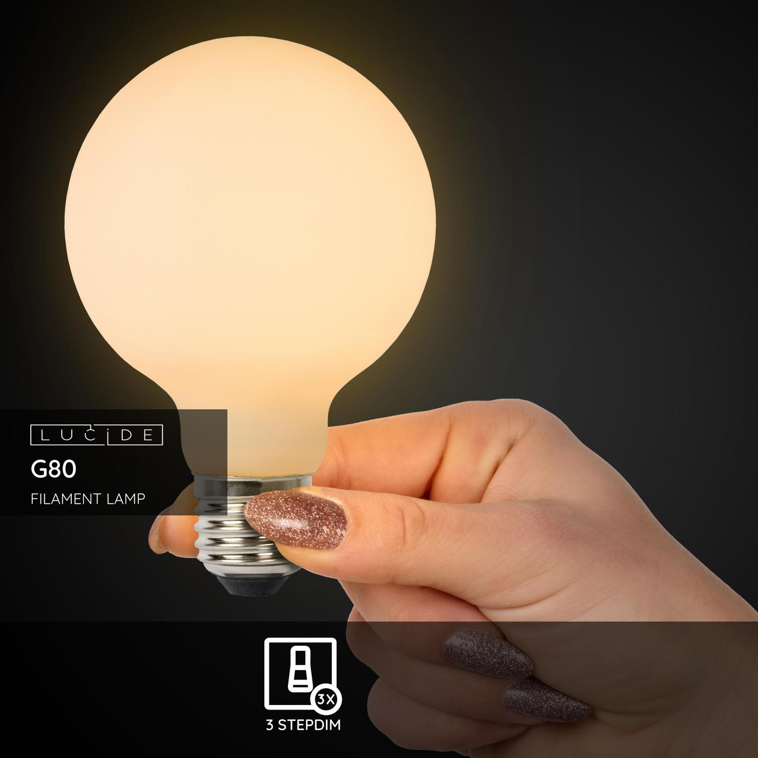 Lucide G80 - Filament lamp - Ø 8 cm - LED Dimb. - E27 - 1x8W 2700K - Opaal - Afbeelding 3