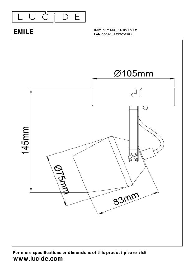 Lucide EMILE - Plafondspot - Ø 10,5 cm - 1xGU10 - Mat Goud / Messing - Afbeelding 4