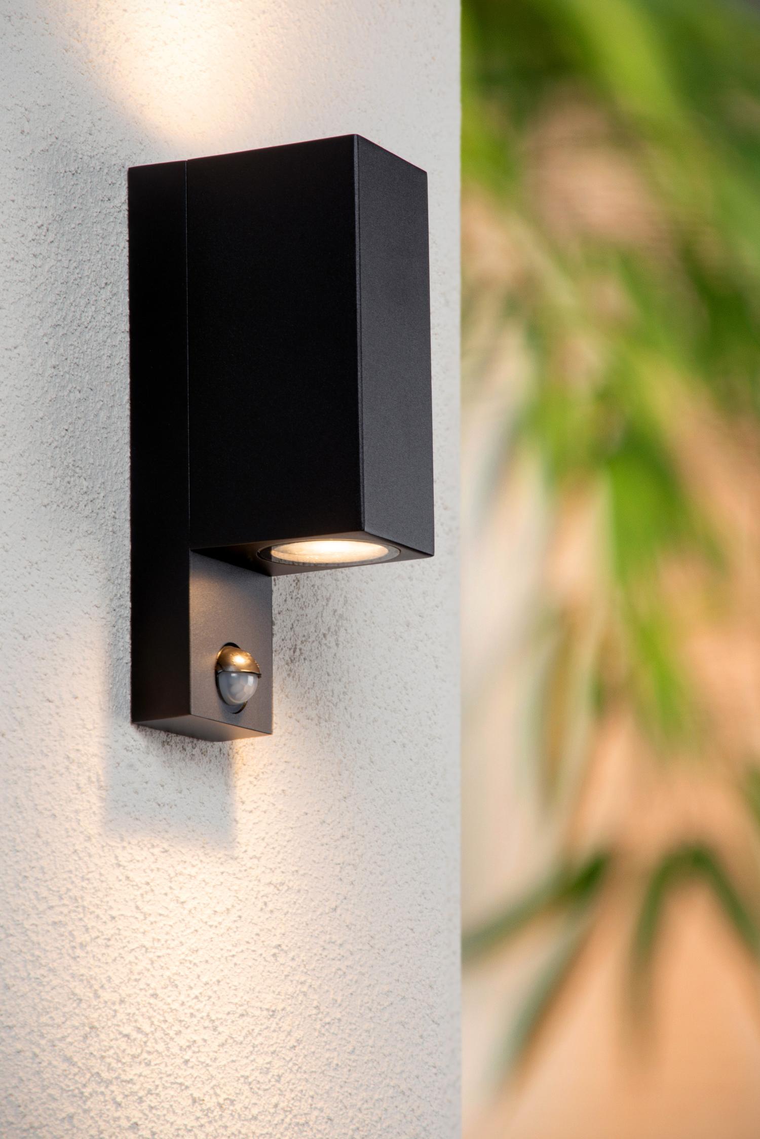 Lucide ZARO IR - Wandspot / Wandlamp Binnen/Buiten - 2xGU10 - IP65 - Beweging & dag/nacht sensor - Zwart - Afbeelding 3