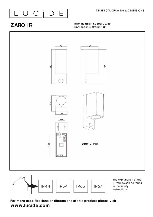 Lucide ZARO IR - Wandspot / Wandlamp Binnen/Buiten - 2xGU10 - IP65 - Beweging & dag/nacht sensor - Zwart - Afbeelding 6