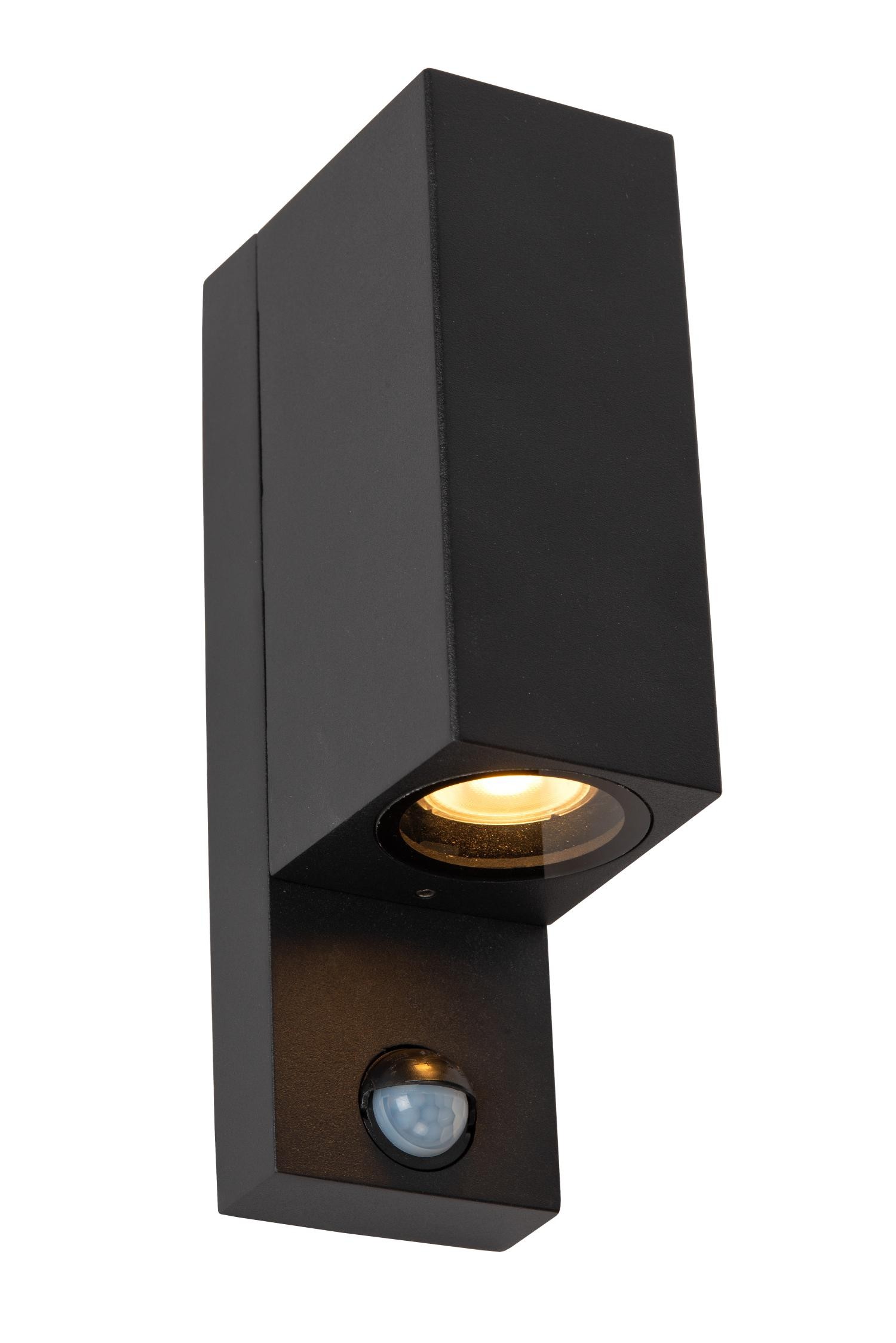 Lucide ZARO IR - Wandspot / Wandlamp Binnen/Buiten - 2xGU10 - IP65 - Beweging & dag/nacht sensor - Zwart