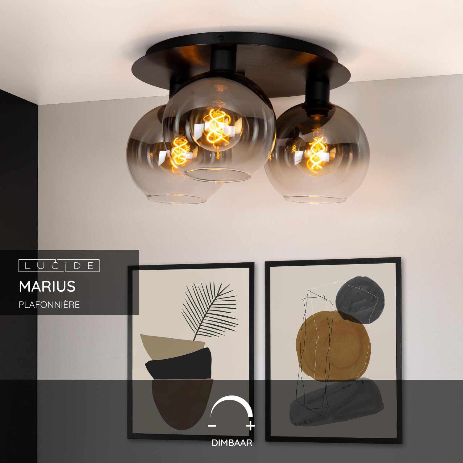 Lucide MARIUS - Plafonnière - 3xE27 - Zwart - Afbeelding 3
