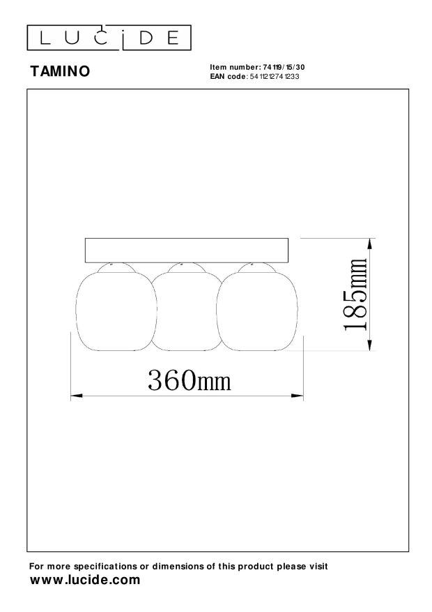 Lucide TAMINO - Plafonnière - LED Dimb. - 3x5,6W 3000K - Zwart - Afbeelding 5
