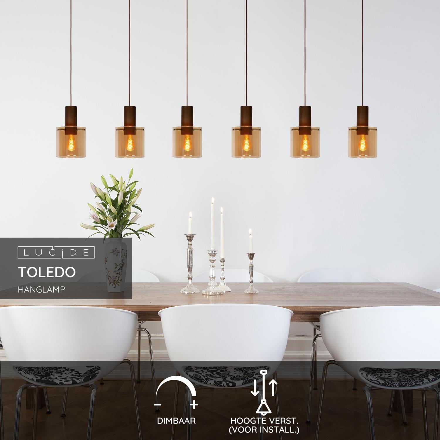 Lucide TOLEDO - Hanglamp - Ø 20 cm - 3xE27 - Amber - Afbeelding 3