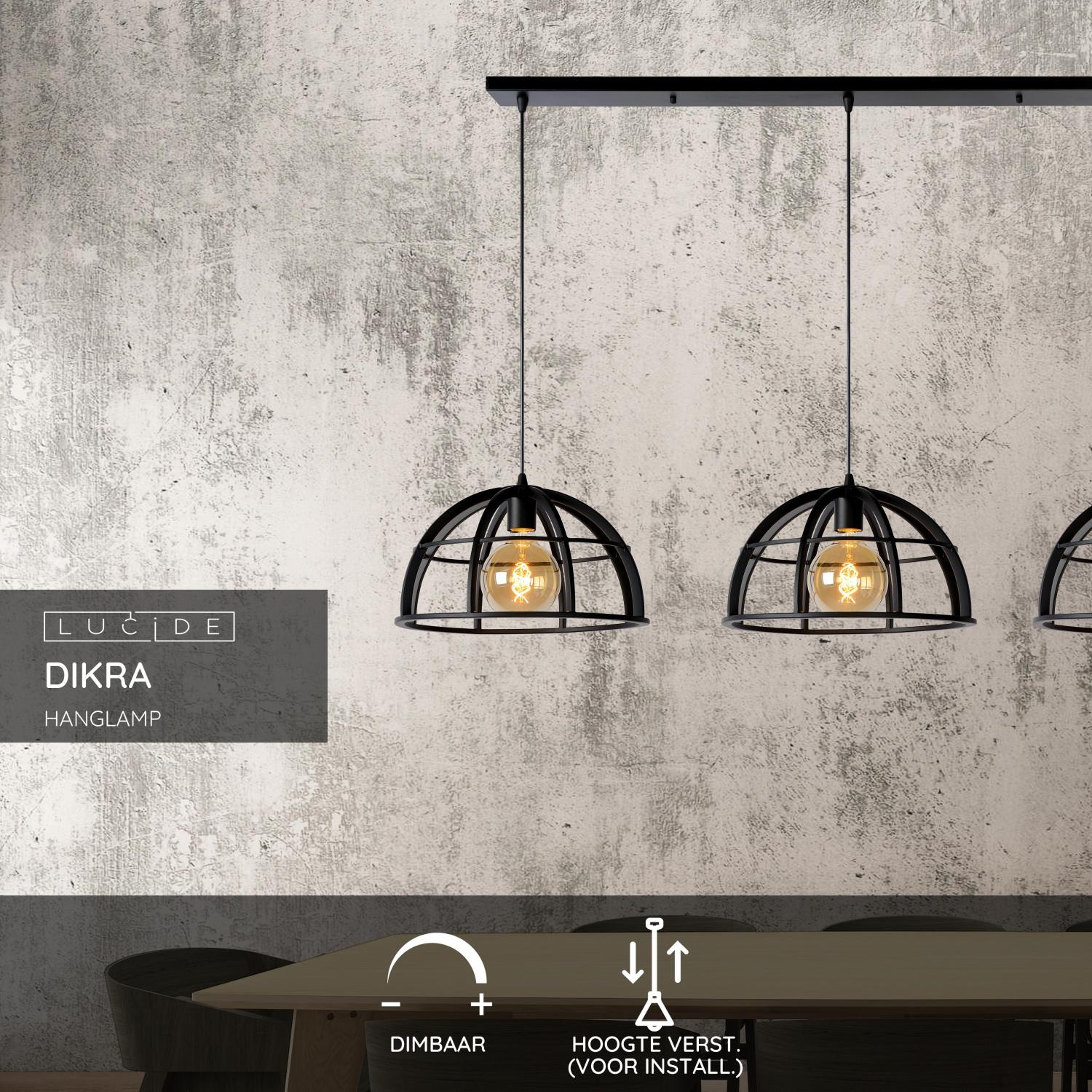 Lucide DIKRA - Hanglamp - Ø 40 cm - 3xE27 - Zwart - Afbeelding 3