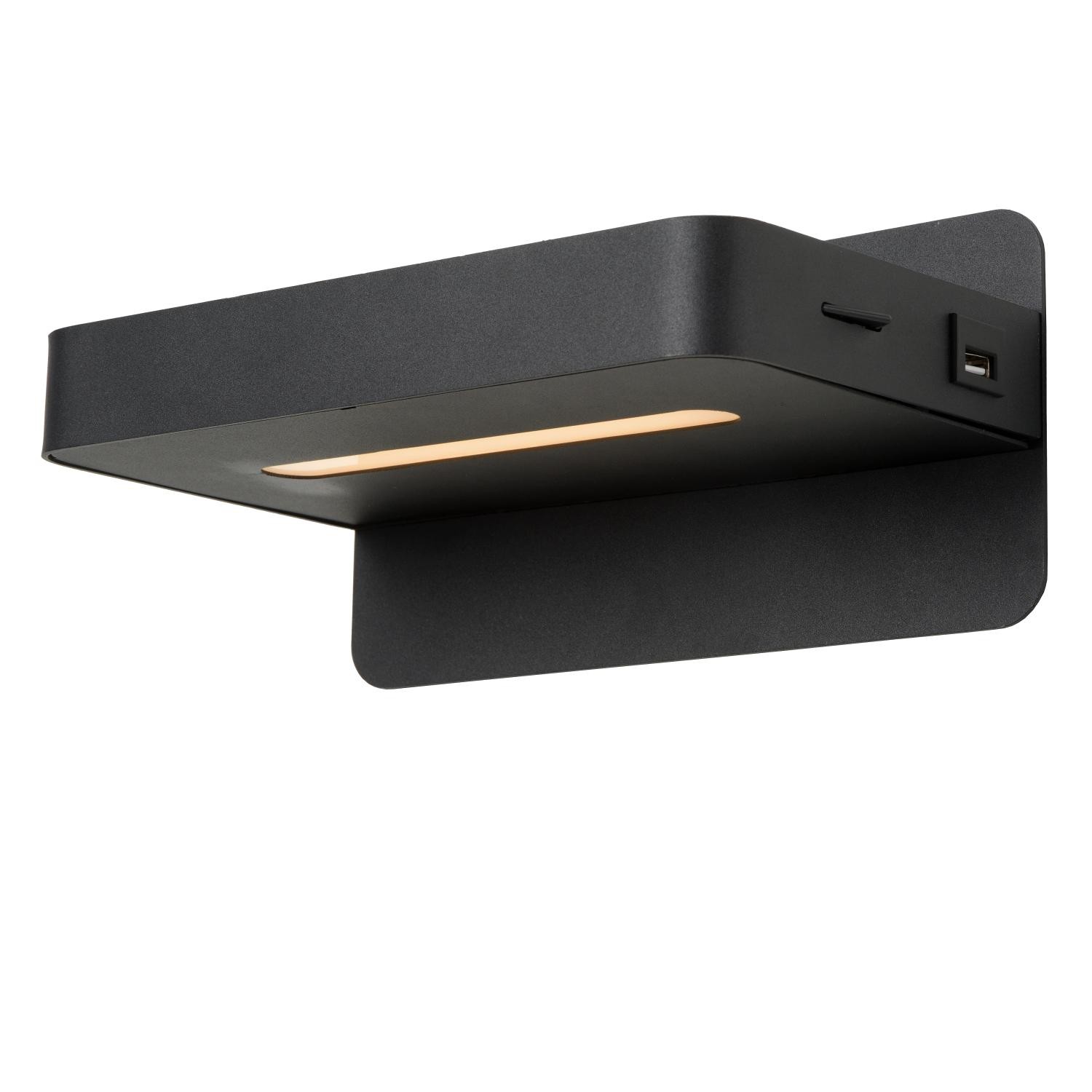 Lucide ATKIN - Bedlamp / Wandlamp - LED - 1x6W 3000K - Met USB oplaadpunt - Zwart - Afbeelding 6