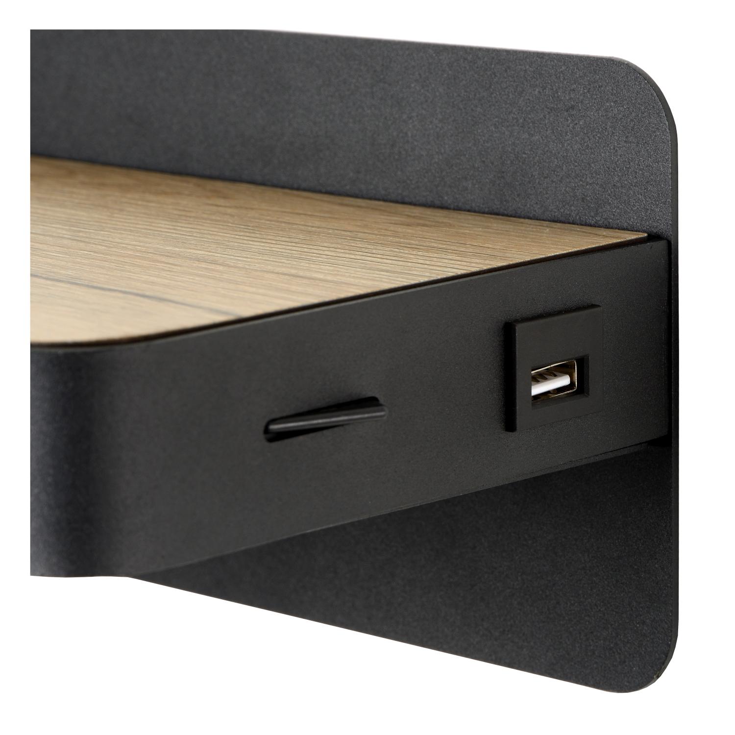 Lucide ATKIN - Bedlamp / Wandlamp - LED - 1x6W 3000K - Met USB oplaadpunt - Zwart - Afbeelding 7