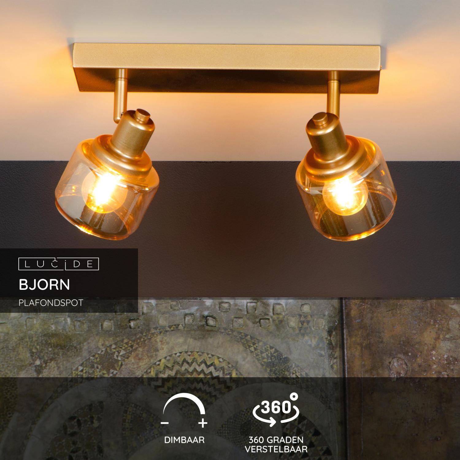 Lucide BJORN - Plafondspot - 2xE14 - Mat Goud / Messing - Afbeelding 3