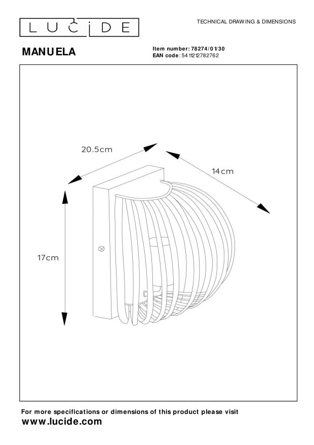 Lucide MANUELA - Wandlamp - 1xE14 - Zwart - Afbeelding 6