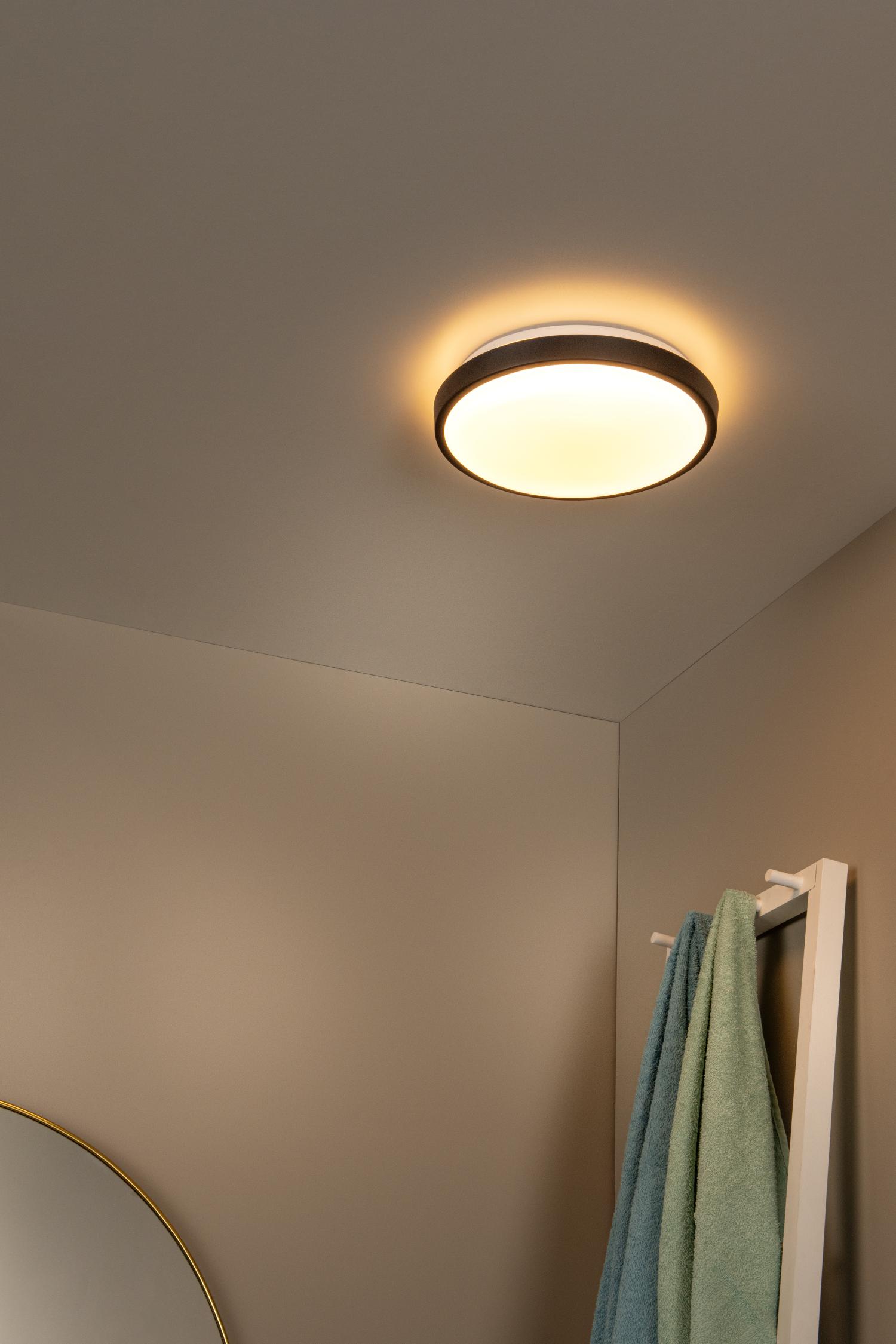 Lucide DASHER - Plafonnière Badkamer - Ø 29,3 cm - LED - 1x12W 2700K - IP44 - Beweging & dag/nacht sensor - Zwart - Afbeelding 4