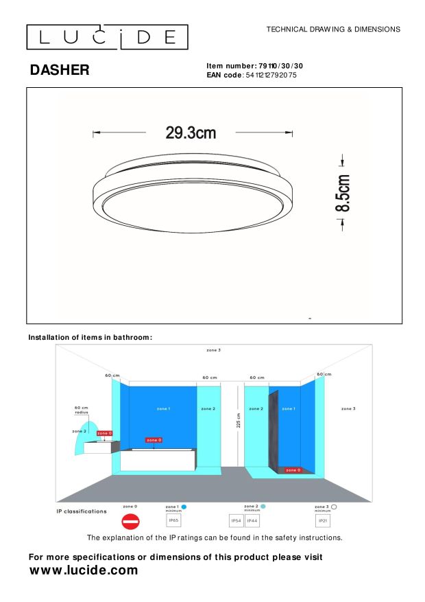 Lucide DASHER - Plafonnière Badkamer - Ø 29,3 cm - LED - 1x12W 2700K - IP44 - Beweging & dag/nacht sensor - Zwart - Afbeelding 7