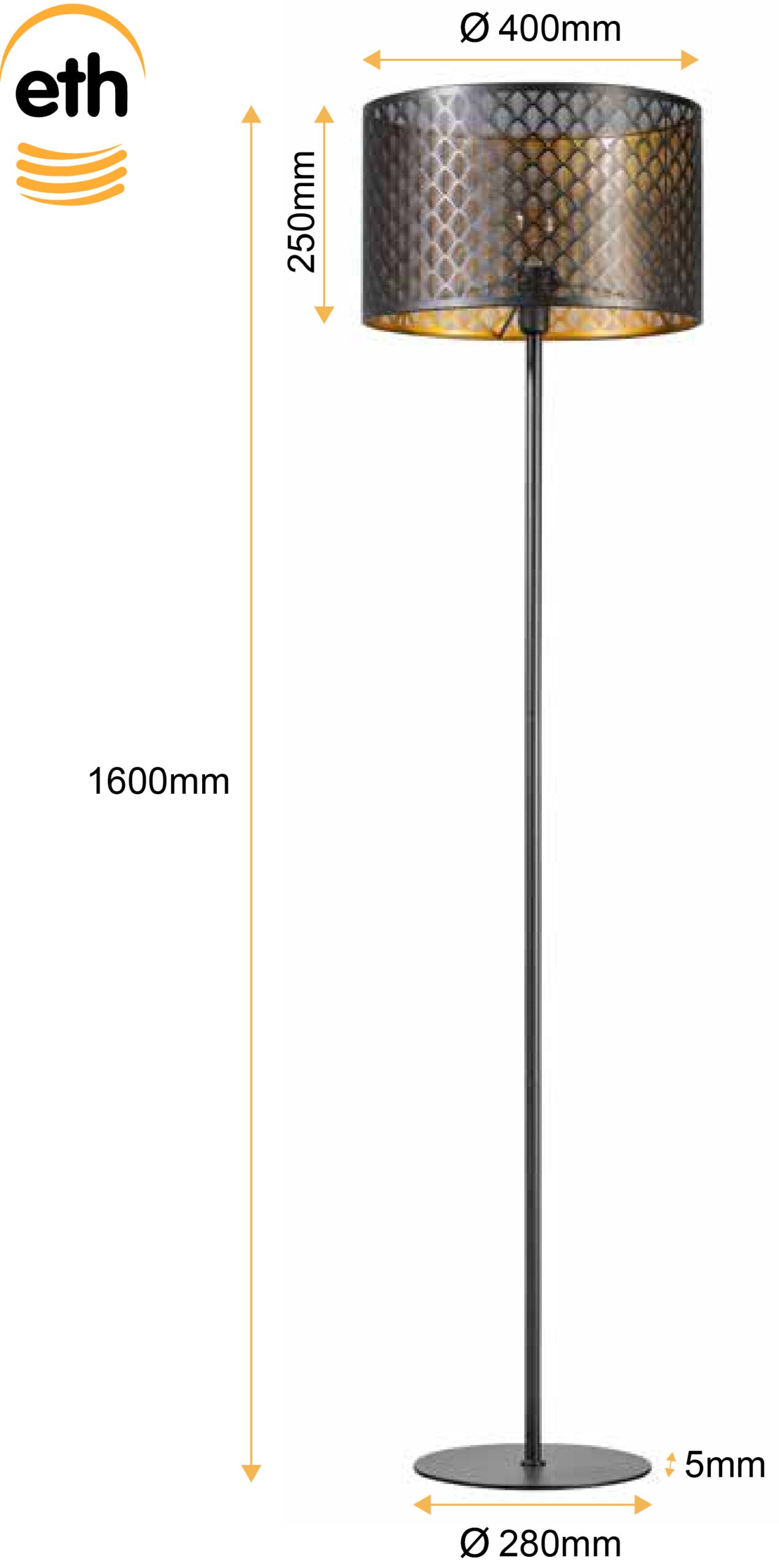 ETH Laser Vloerlamp 1x E27 H160cm kap dia.40cm H25cm - Afbeelding 4