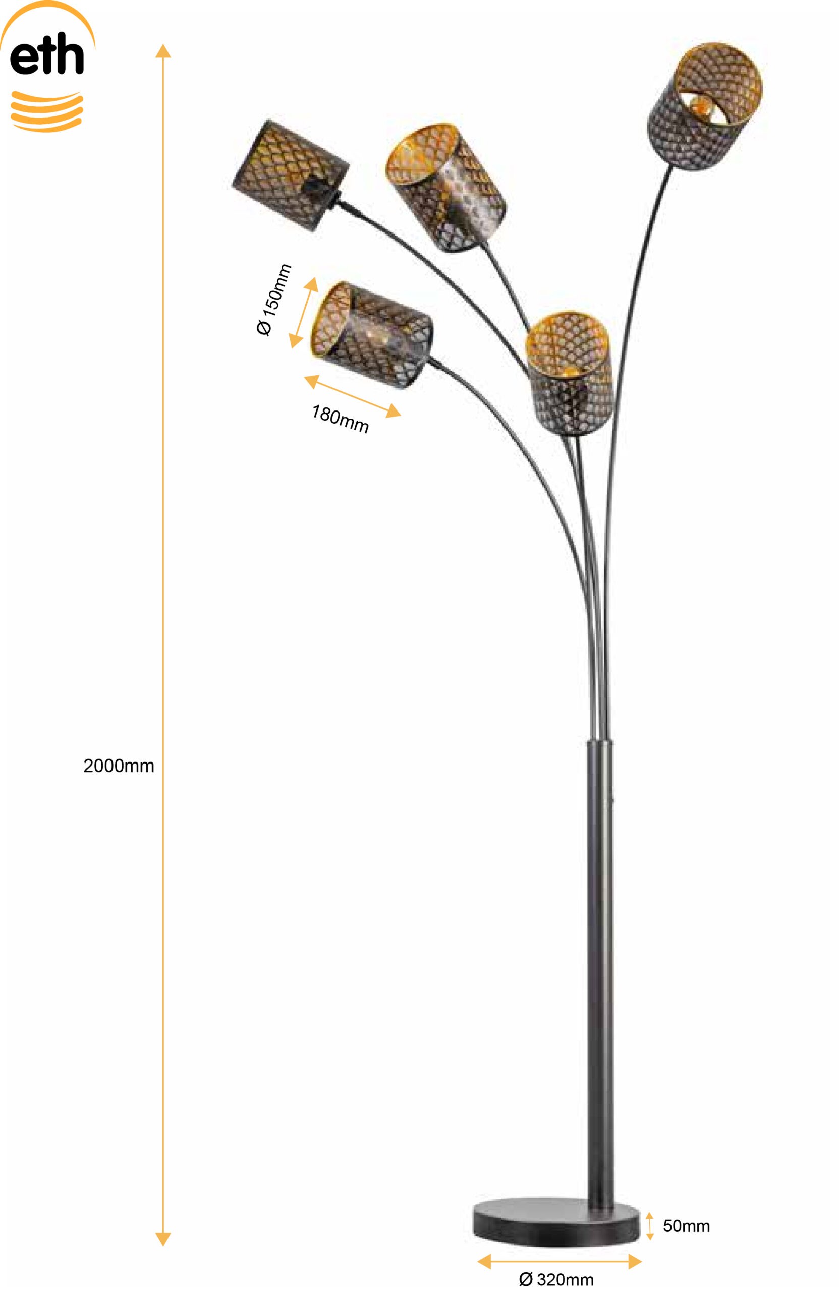 ETH Laser Vloerlamp 5x E27 H200cm - Afbeelding 6