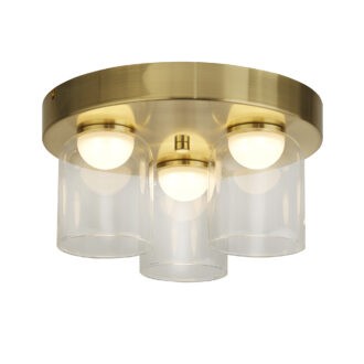 Highball LED 3-lichts plafonnière - Gesatineerd messing en helder glas (IP44)