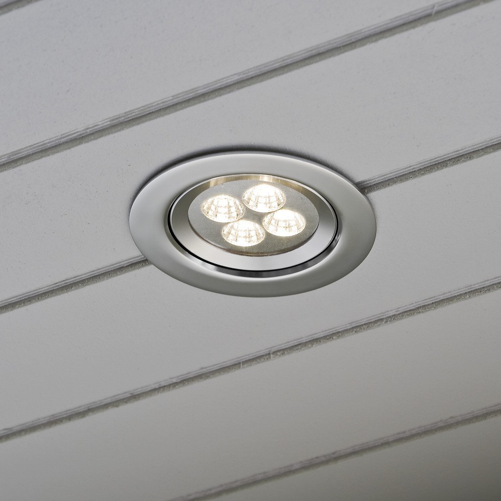 Wand-/Plafond PowerLED 230V inbouwarmatuur, rond, diameter 12.5cm, 4x 1W
