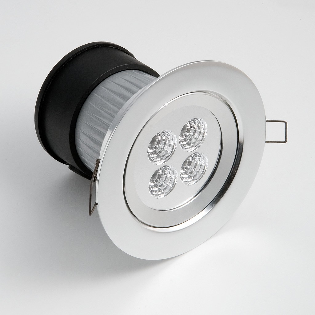 Wand-/Plafond PowerLED 230V inbouwarmatuur, rond, diameter 12.5cm, 4x 1W - Afbeelding 3