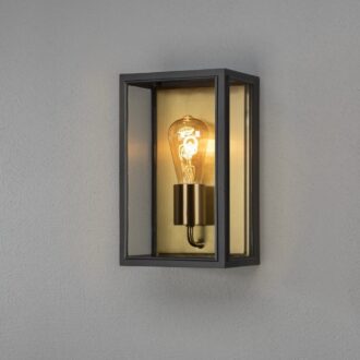 Carpi 230V wandarmatuur flush E27, 12x28cm, messing/zwart, transparant glas, max 60W
