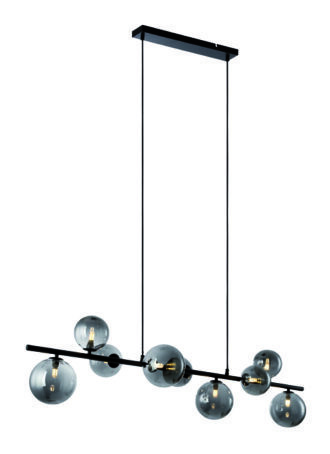 Hanglamp Calcio 9-Lichts – Zwart / Smoke Glas