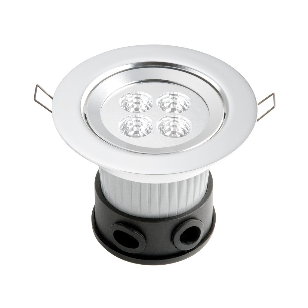 Wand-/Plafond PowerLED 230V inbouwarmatuur, rond, diameter 12.5cm, 4x 1W - Afbeelding 4