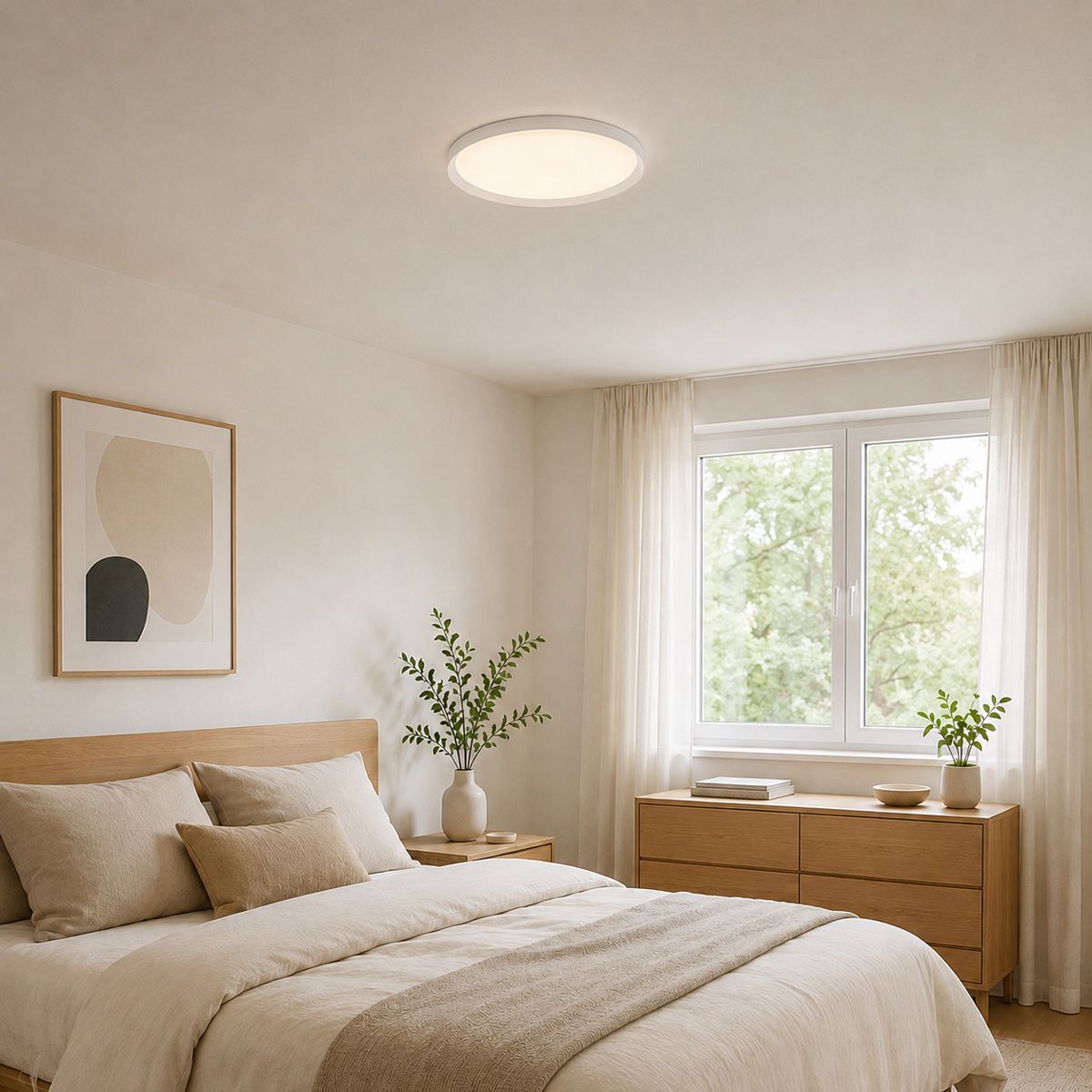 Plafondlamp Flady 3685W Wit – Dimbare LED plafonnière Ø40 cm met uplight - Afbeelding 2